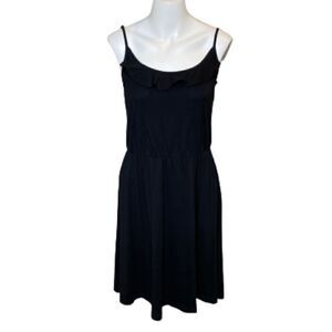 Loft black spaghetti strap knit ruffle neck dress size S